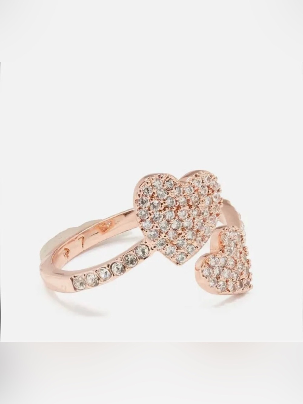 Kate Spade  rose gold-tone double heart pave ring. Size 7